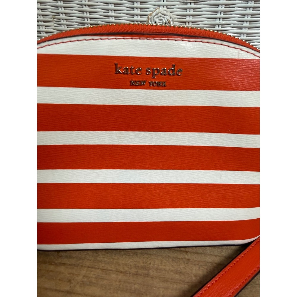 Kate Spade Orange White Striped Dome Crossbody Bag Gold Chain J183 - Picture 3 of 13